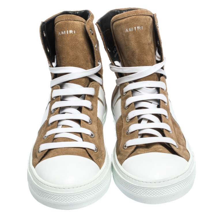 Pre Owned Amiri Tan/White Suede and Leather Sunset High Top Sneakers Size 42