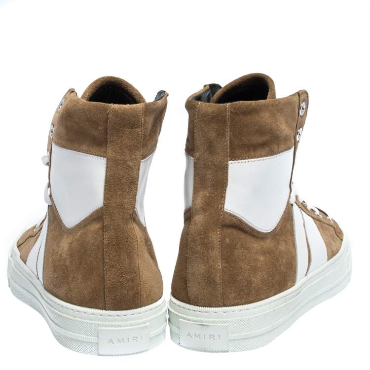 Pre Owned Amiri Tan/White Suede and Leather Sunset High Top Sneakers Size 42