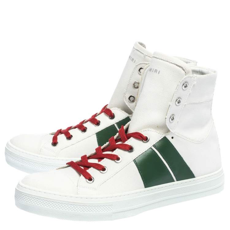 Pre Owned Amiri White/Green Canvas and Leather Sunset High Top Sneakers Size 42