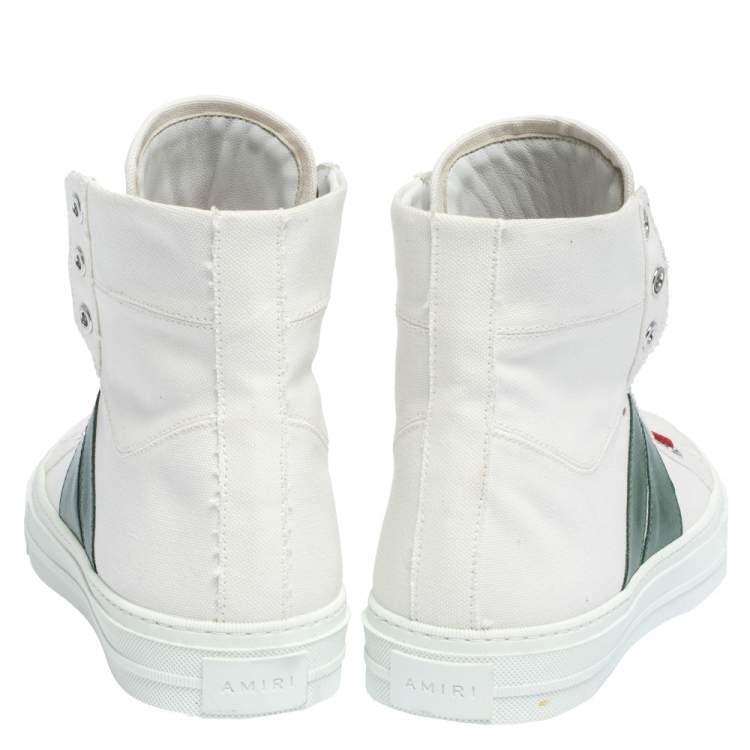 Pre Owned Amiri White/Green Canvas and Leather Sunset High Top Sneakers Size 42