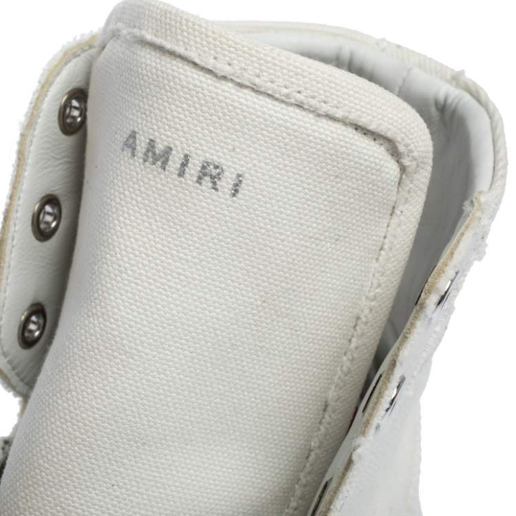 Pre Owned Amiri White/Green Canvas and Leather Sunset High Top Sneakers Size 42