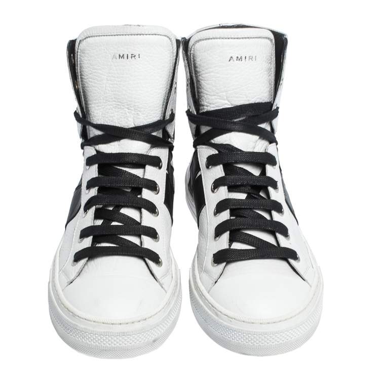Pre Owned Amiri Black/White Leather Sunset Lace High Top Sneakers Size 42