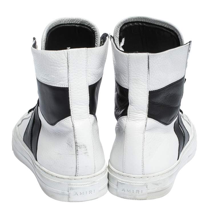 Pre Owned Amiri Black/White Leather Sunset Lace High Top Sneakers Size 42