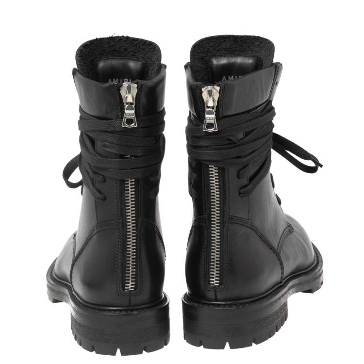 Pre Owned Amiri Black Leather Combat Boots Size 42