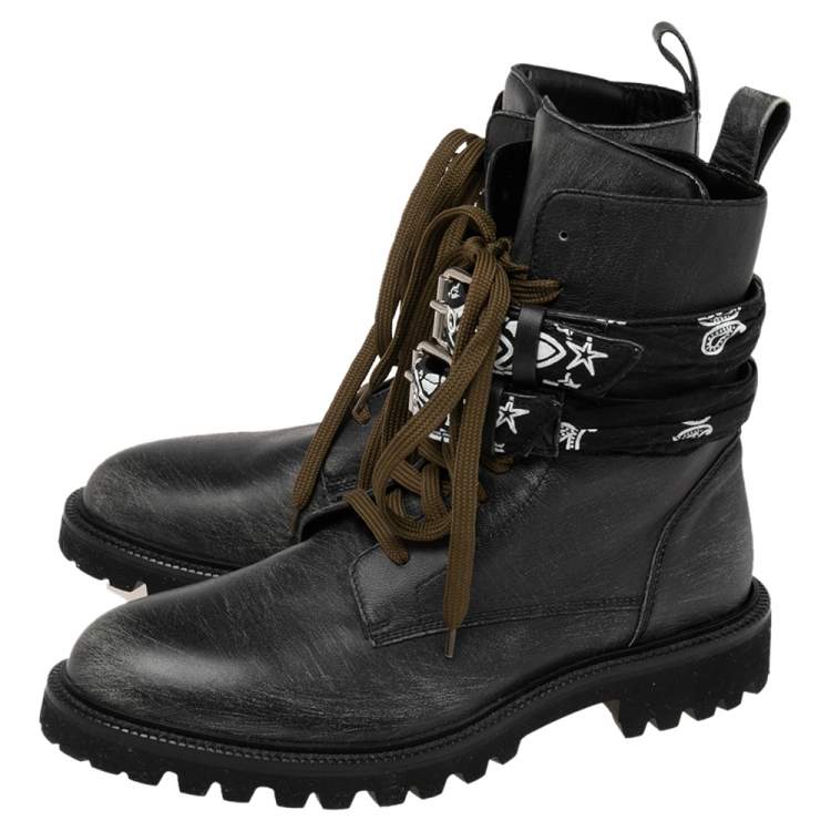 Pre Owned Amiri Black Leather Combat Boots Size 41