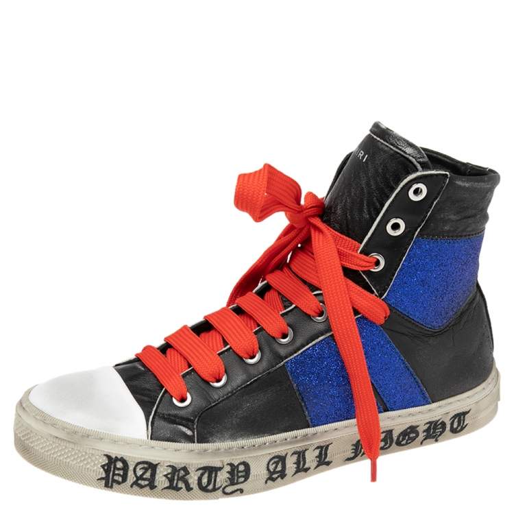 Amiri Black/Blue Leather And Glitter Sunset Lace High Top Sneakers Size 42  Amiri | The Luxury Closet