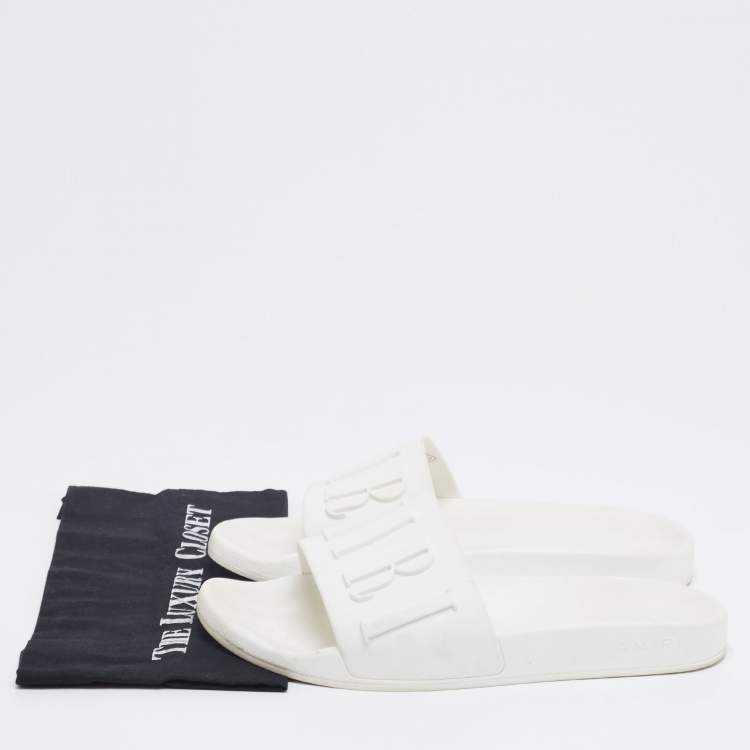 مملوكة مسبقًا Amiri White Rubber Logo Pool Slide Sandal Size 44