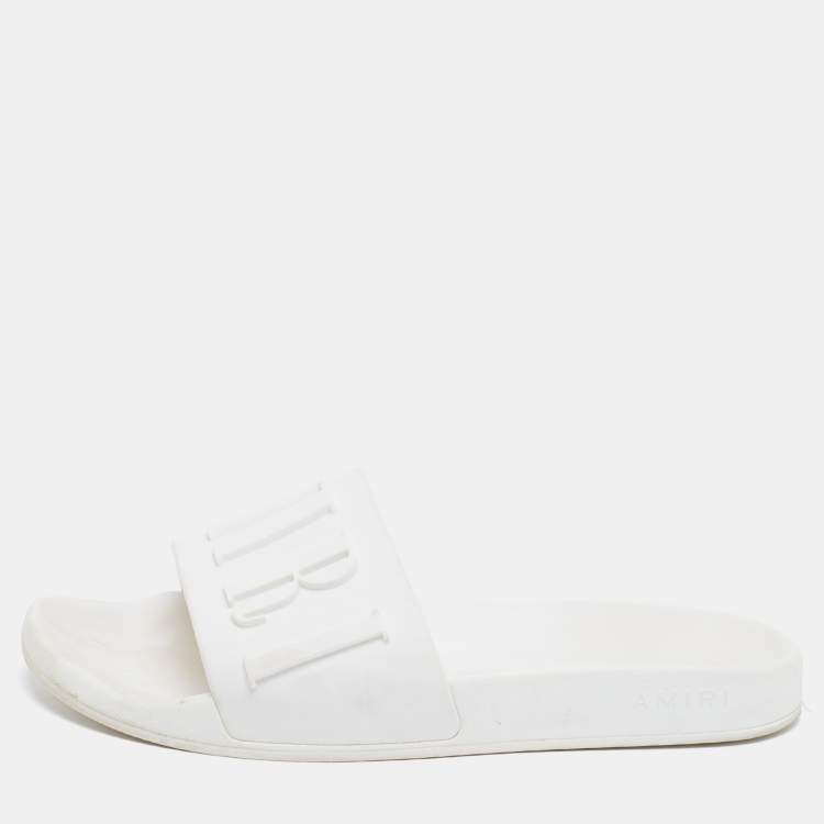 مملوكة مسبقًا Amiri White Rubber Logo Pool Slide Sandal Size 44