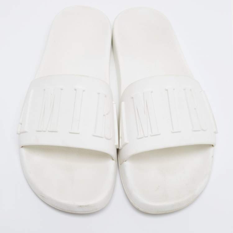مملوكة مسبقًا Amiri White Rubber Logo Pool Slide Sandal Size 44