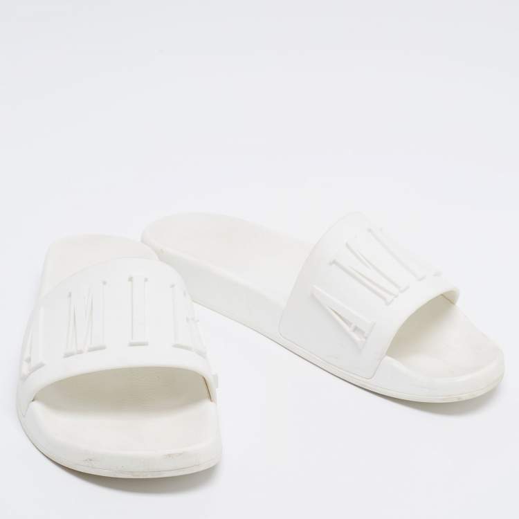 مملوكة مسبقًا Amiri White Rubber Logo Pool Slide Sandal Size 44