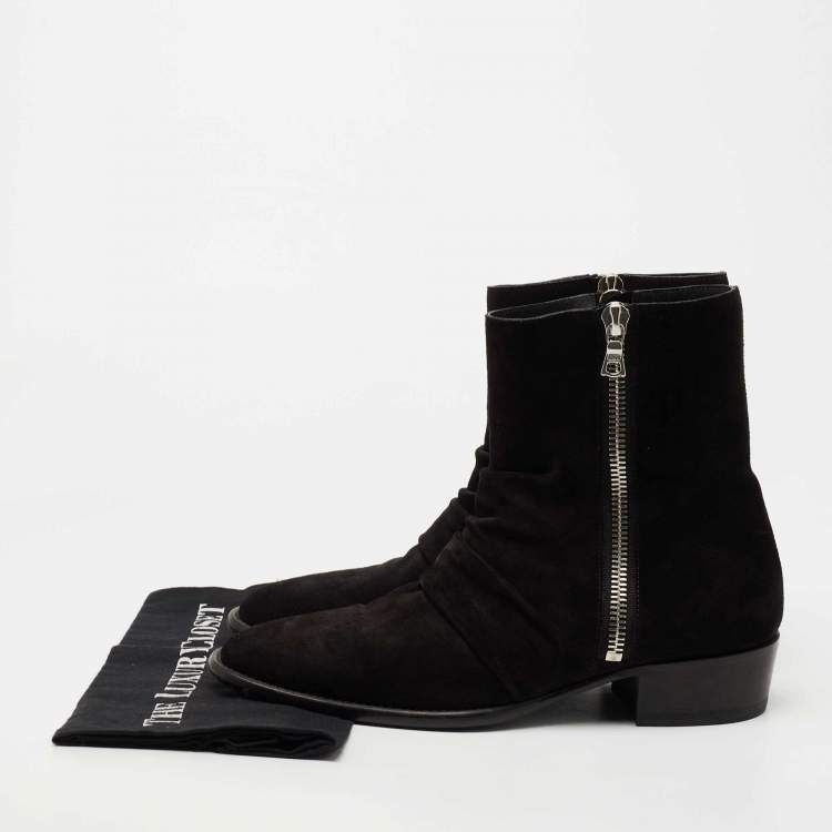 Pre Owned Amiri Black Pleated Suede Ankle Boots Size 42