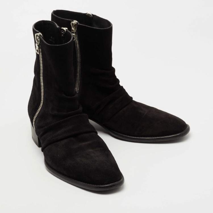 Pre Owned Amiri Black Pleated Suede Ankle Boots Size 42