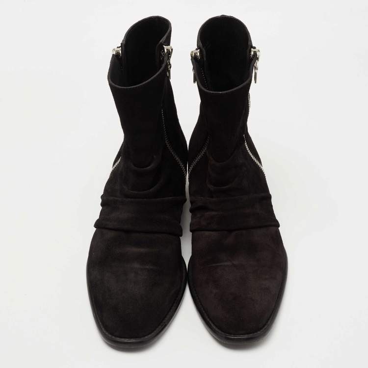 Pre Owned Amiri Black Pleated Suede Ankle Boots Size 42