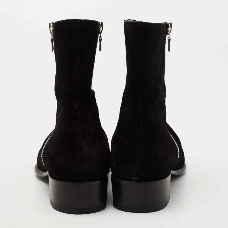 Pre Owned Amiri Black Pleated Suede Ankle Boots Size 42