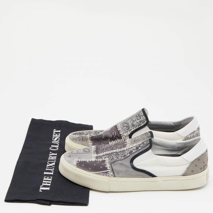 Pre Owned Amiri Grey/White Printed Canvas and Leather Slip on Sneakers Size 43