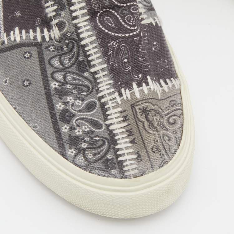 Pre Owned Amiri Grey/White Printed Canvas and Leather Slip on Sneakers Size 43