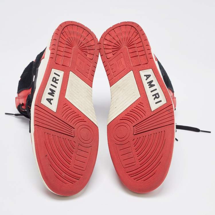 Pre Owned Amiri Red/White Leather Skel High Top Sneakers Size 44