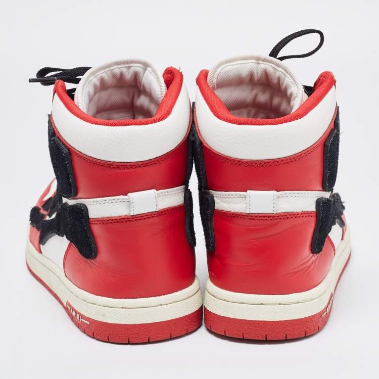 Pre Owned Amiri Red/White Leather Skel High Top Sneakers Size 44