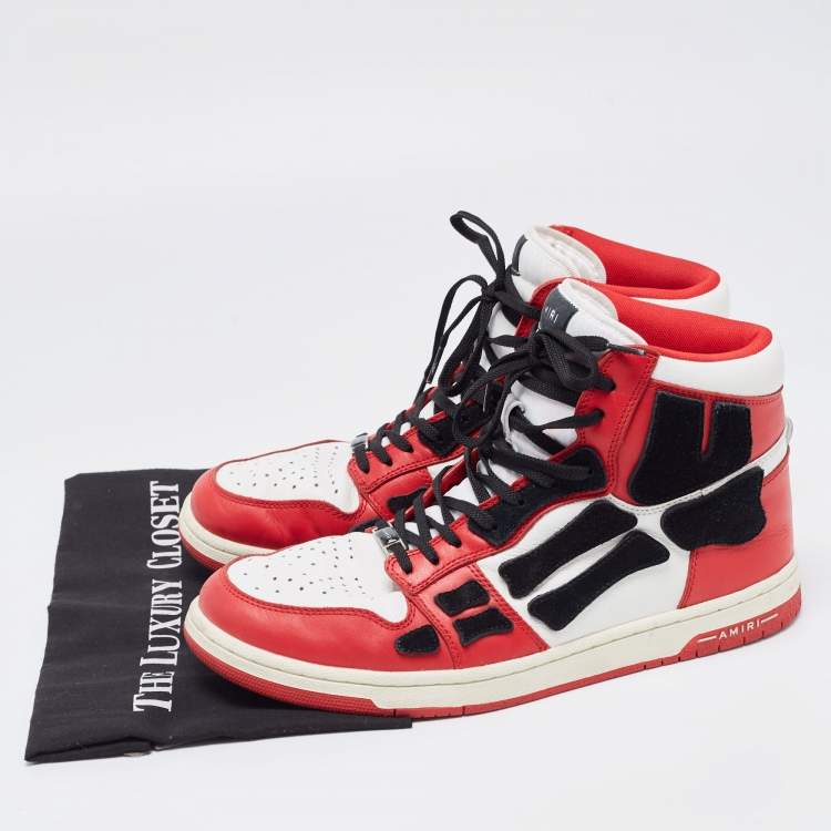 Pre Owned Amiri Red/White Leather Skel High Top Sneakers Size 44