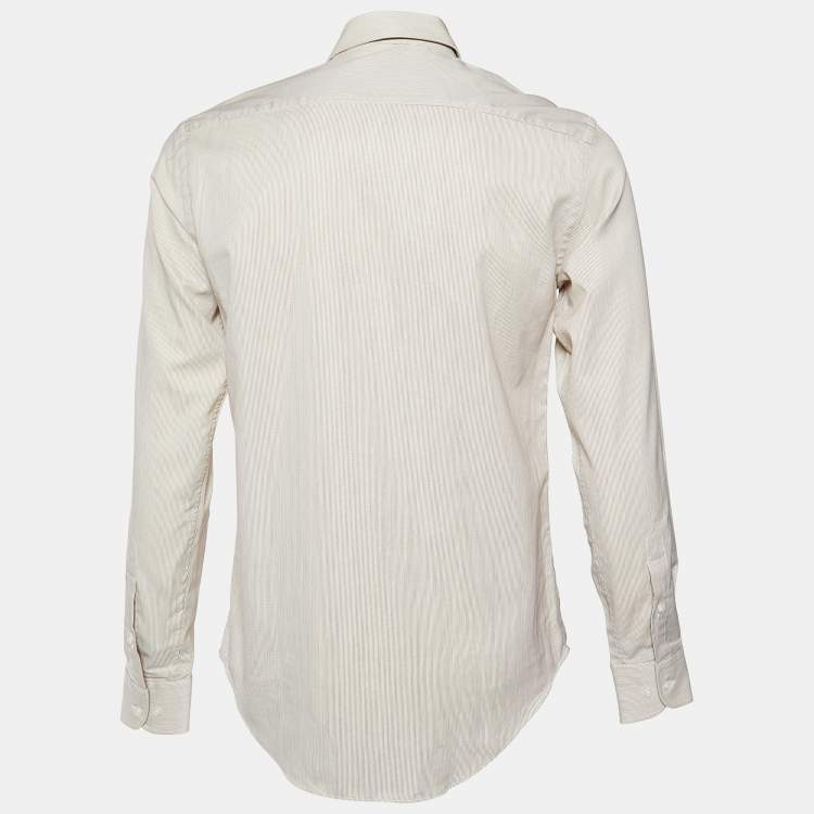 Pre Owned Armani Collezioni Beige Pinstripe Cotton Buttoned Up Shirt S