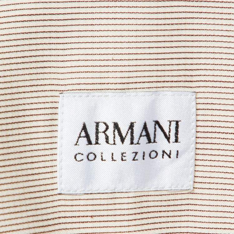 Pre Owned Armani Collezioni Beige Pinstripe Cotton Buttoned Up Shirt S