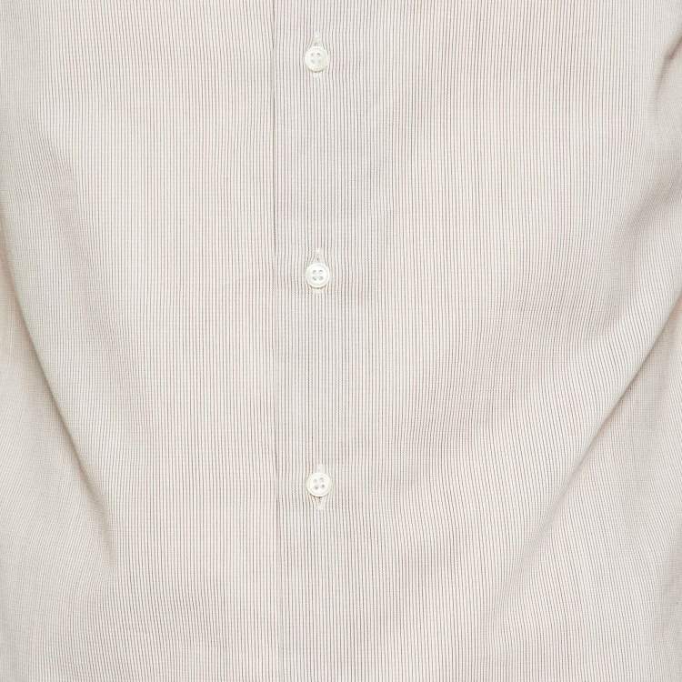 Pre Owned Armani Collezioni Beige Pinstripe Cotton Buttoned Up Shirt S