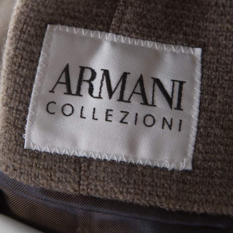 Pre Owned Armani Collezioni Brown and Grey Textured Wool Mandarin Collar Blazer XL