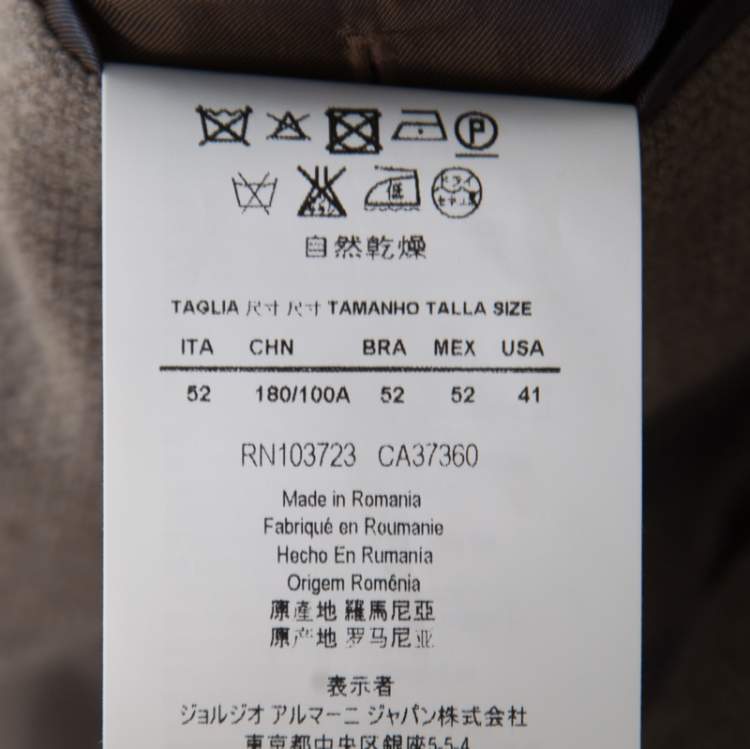 Pre Owned Armani Collezioni Brown and Grey Textured Wool Mandarin Collar Blazer XL