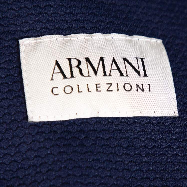 Pre Owned Armani Collezioni Navy Blue Textured Waffle Jacquard Two Button Blazer XL