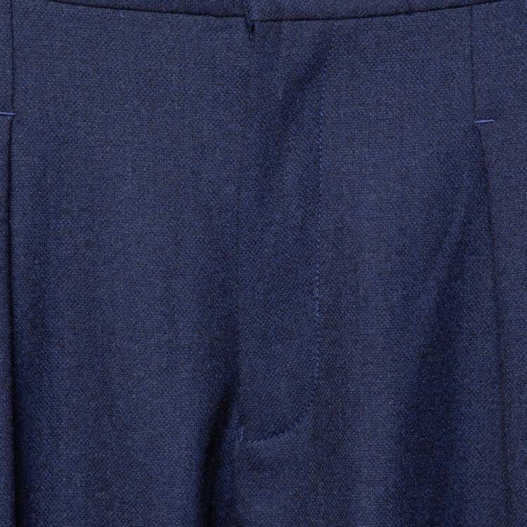 Pre Owned Armani Collezioni Navy Blue Wool Front Pleat Detail Tailored Trousers M