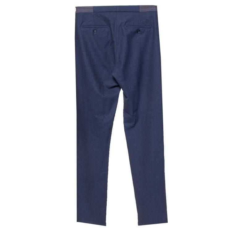 Pre Owned Armani Collezioni Navy Blue Wool Front Pleat Detail Tailored Trousers M
