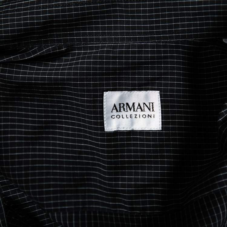 Pre Owned Armani Collezioni Black Checkered Cotton Long Sleeve Shirt L