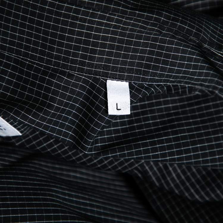 Pre Owned Armani Collezioni Black Checkered Cotton Long Sleeve Shirt L