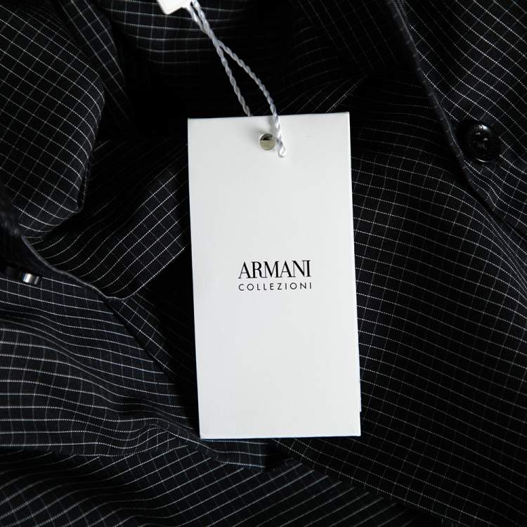 Pre Owned Armani Collezioni Black Checkered Cotton Long Sleeve Shirt L