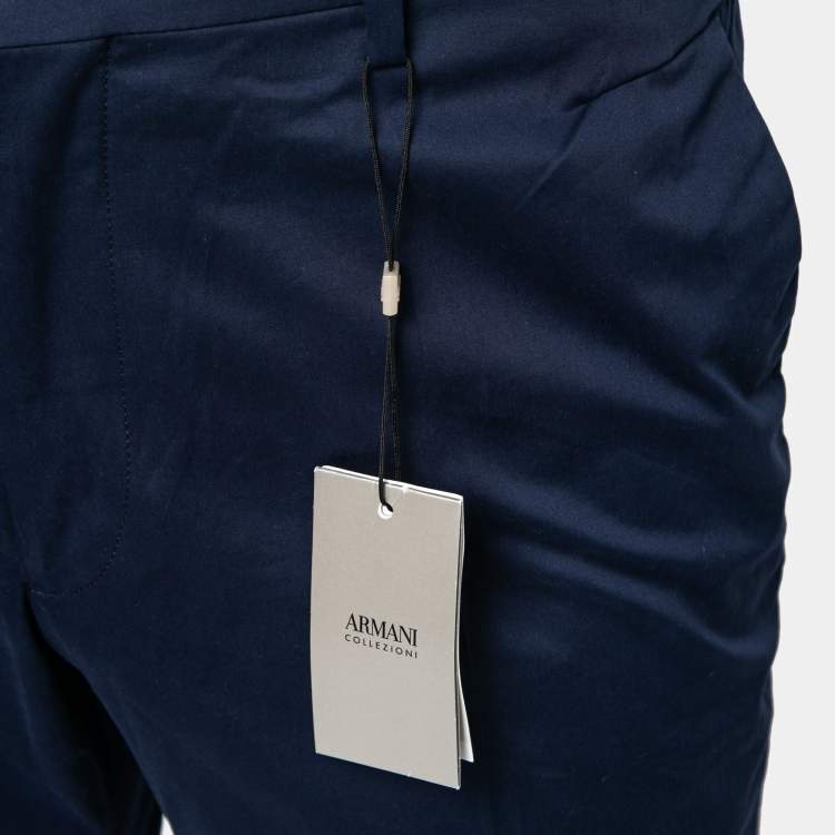 Pre Owned Armani Collezioni Navy Blue Cotton Regular Fit Trousers XXL Waist 37"