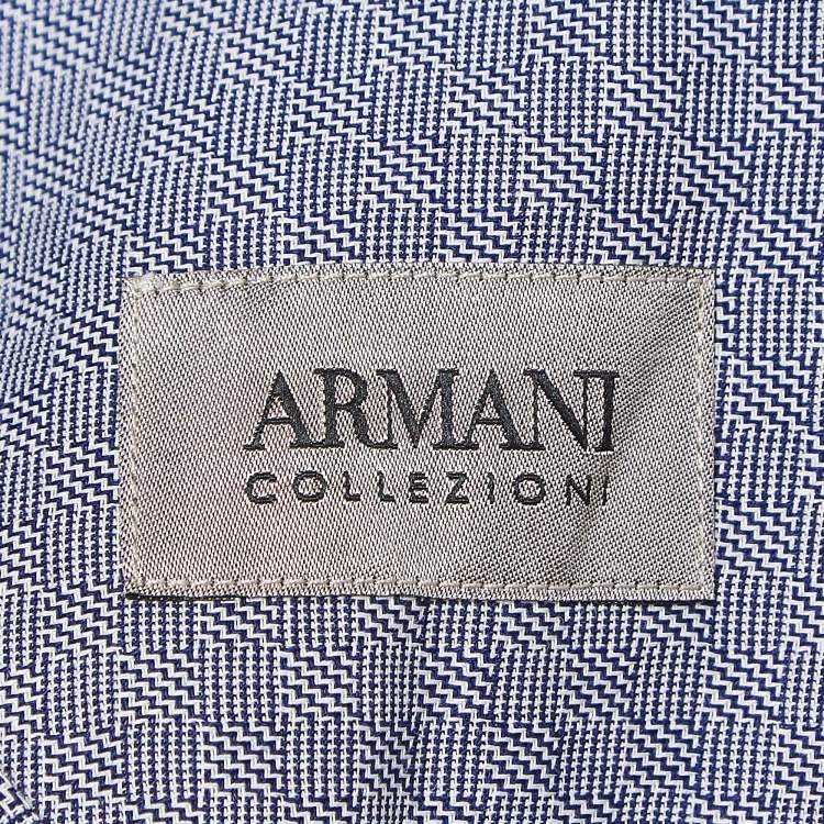 Pre Owned Armani Collezioni Blue Cotton Long Sleeve Button Front Shirt XL
