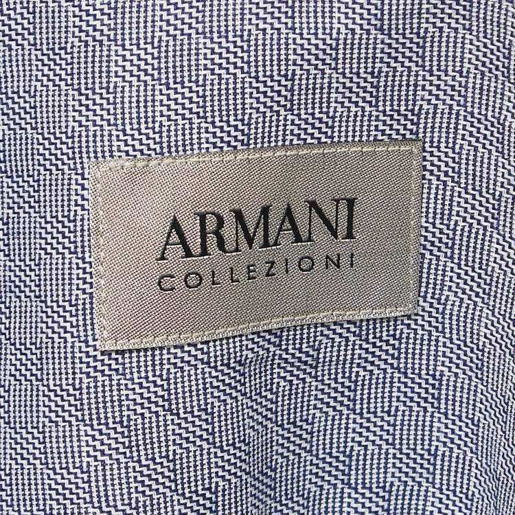 Pre Owned Armani Collezioni Blue Micro Checks Cotton Long Sleeve Shirt XL