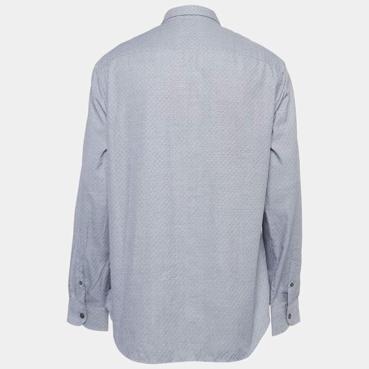Pre Owned Armani Collezioni Blue Micro Checks Cotton Long Sleeve Shirt XL