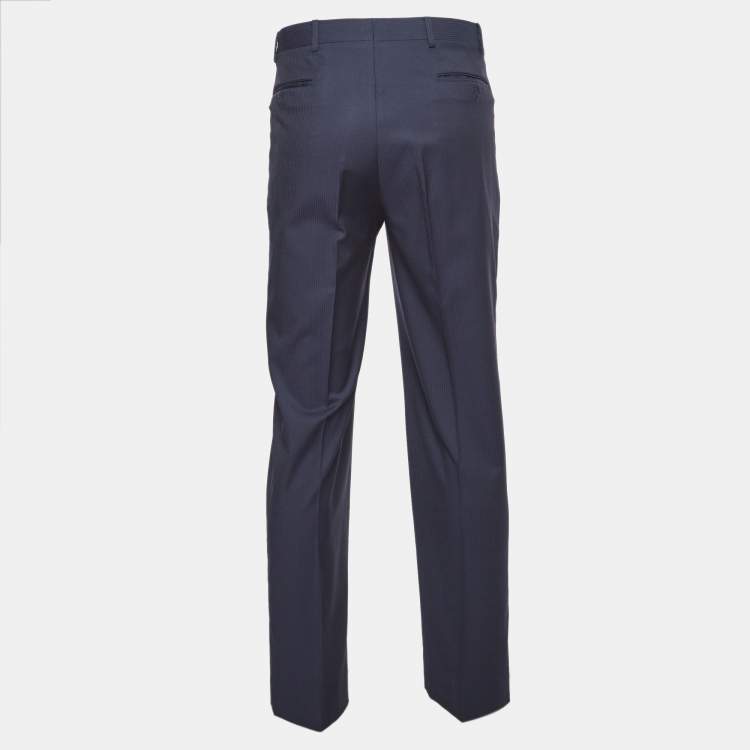 Pre Owned Armani Collezioni Navy Blue Striped Wool Tailored Trousers XL