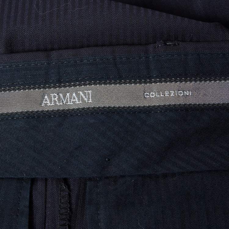 Pre Owned Armani Collezioni Navy Blue Striped Wool Tailored Trousers XL