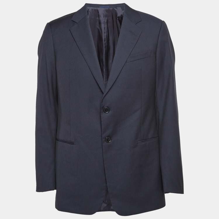 Pre Owned Armani Collezioni Navy Blue Stripe Patterned Wool Tailored Blazer XL