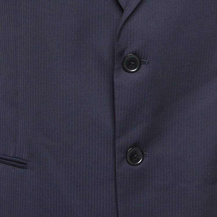 Pre Owned Armani Collezioni Navy Blue Stripe Patterned Wool Tailored Blazer XL