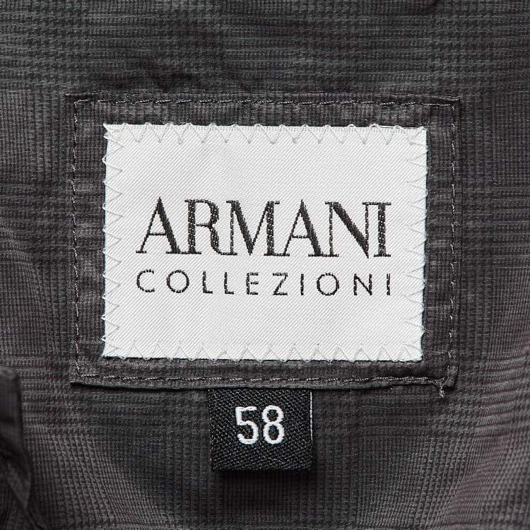 Pre Owned Armani Collezioni Grey Checkered Synthetic Long Overcoat XXXL 