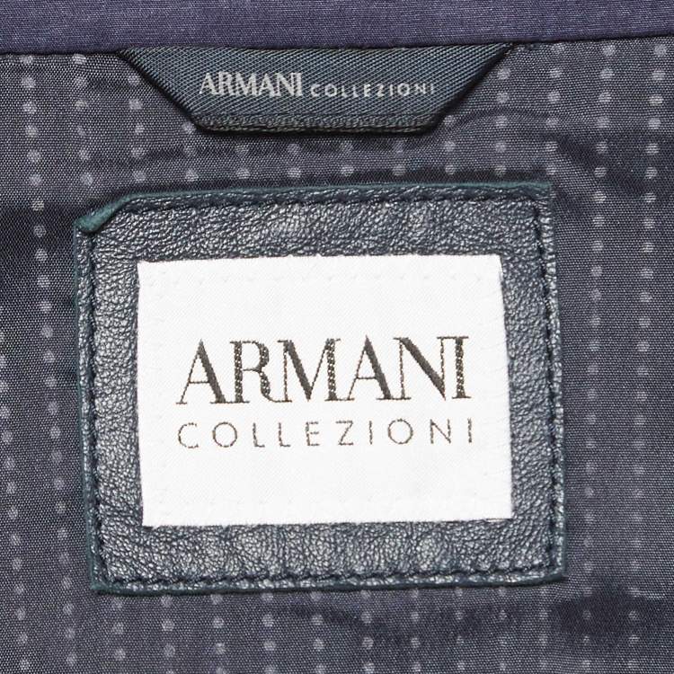 Pre Owned Armani Collezioni Blue Perforate Leather and Cotton Zip-Up Jacket XL