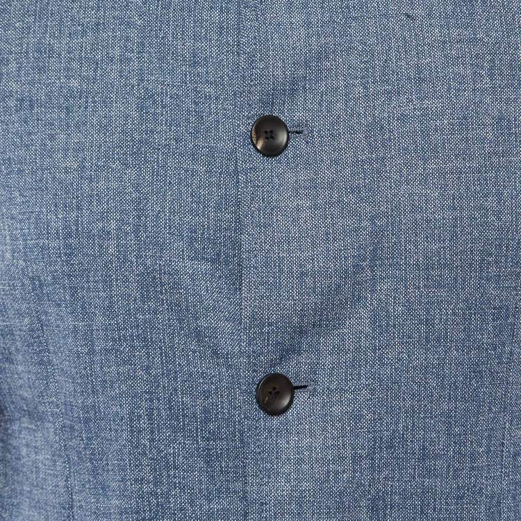 Pre Owned Armani Collezioni Blue Cotton Knit Mandarin Collar Jacket L