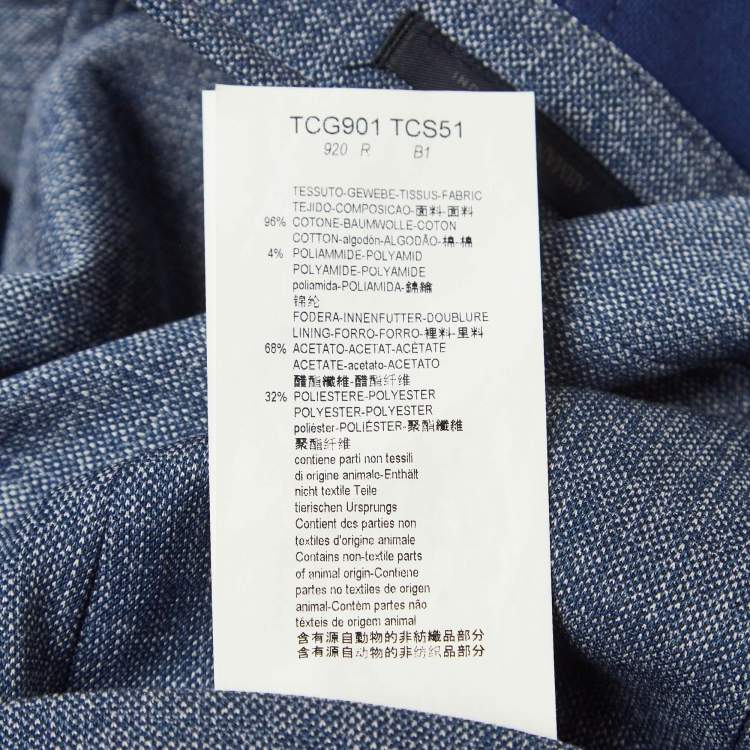 Pre Owned Armani Collezioni Blue Cotton Knit Mandarin Collar Jacket L