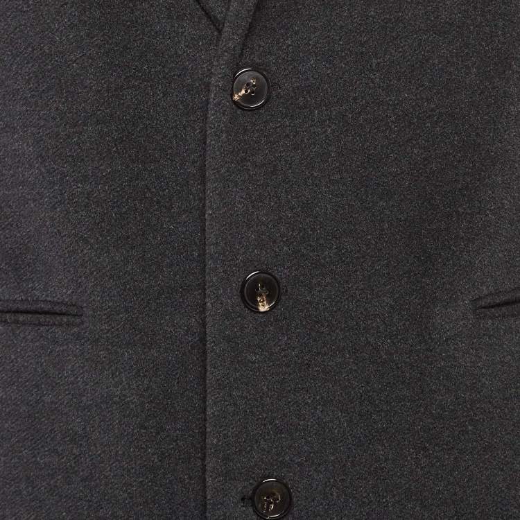 Pre Owned Armani Collezioni Grey Felt Wool Mid-Length Coat M