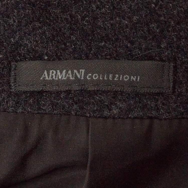 Pre Owned Armani Collezioni Grey Felt Wool Mid-Length Coat M