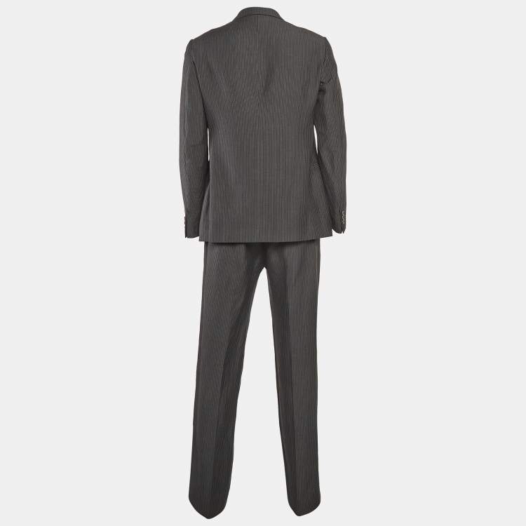 Pre Owned Armani Collezioni Grey Pinstripe Wool Blend Single Breasted Pants Suit XL