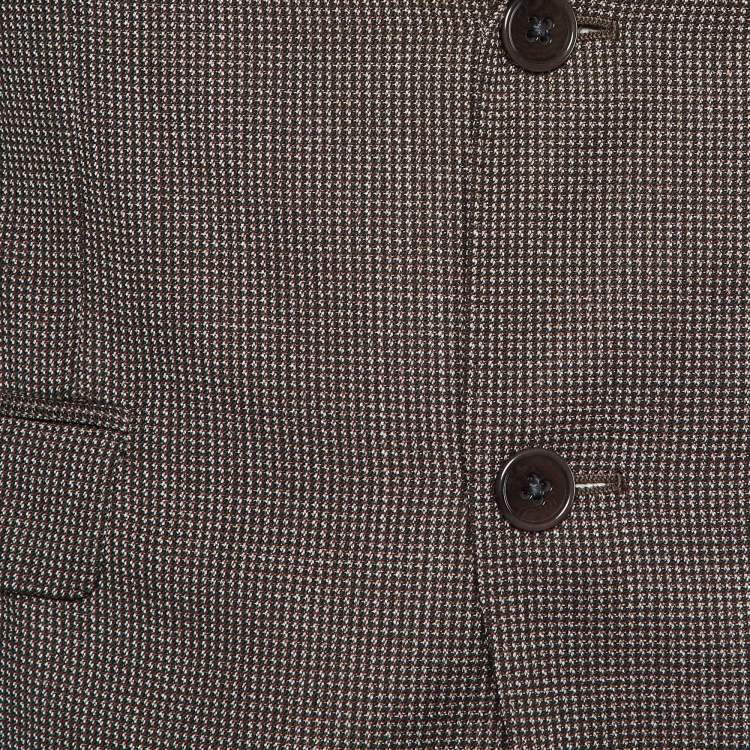 Pre Owned Armani Collezioni Brown Checkered Wool M-Line Blazer L